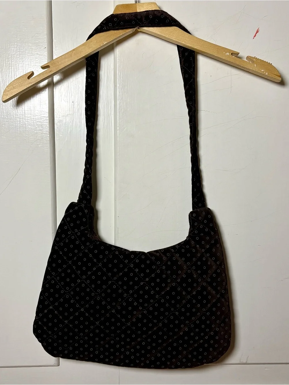 Vintage 90s Brown Quilted Velvet Shoulder Bag Purse